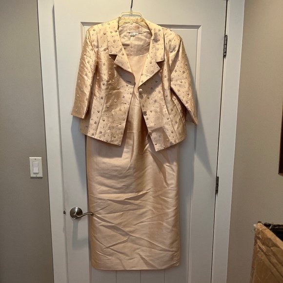 Peach Rickie Freeman for TJ Nites dress and jacket Sz 14 - Picture 1 of 5